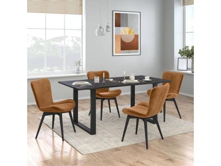 HOMELIV. Pepper Essgruppe 5-tlg. Tisch 180x90cm Gelb Dunkelgrau von HOMELIV