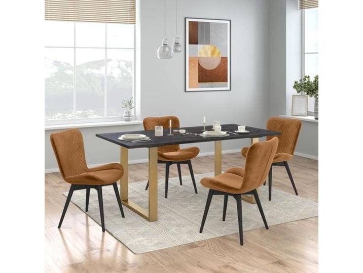 HOMELIV. Pepper Essgruppe 5-tlg. Tisch 180x90cm Gelb Dunkelgrau von HOMELIV