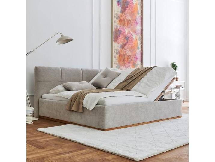 HOMELIV. Polsterbett Cadiz Webstoff mit Bettkasten und Lattenrost 180x200cm Hellgrau modern, Mit von HOMELIV