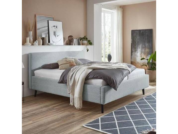HOMELIV. Polsterbett Calypso Komfort Cord mit Bettkasten und Lattenrost 180x200cm Hellgrau retro/vintage von HOMELIV