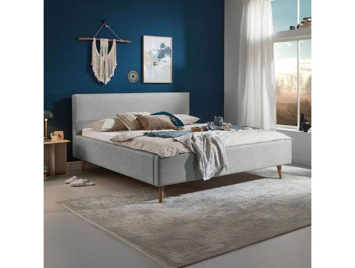 HOMELIV. Polsterbett Calypso Komfort Webstoff Luis mit Bettkasten und Lattenrost 140x200cm Hellgrau modern von HOMELIV