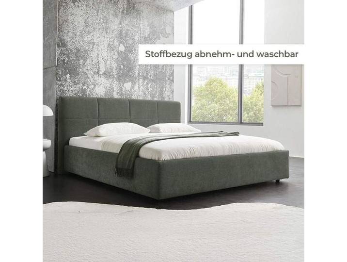 HOMELIV. Polsterbett Chester Webstoff 180x200cm Grün modern, Mit Kopfteil von HOMELIV