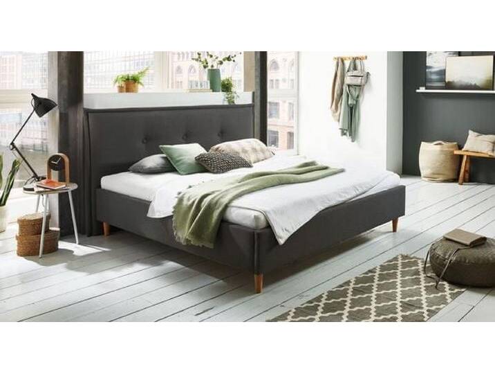 HOMELIV. Polsterbett Indore Komfort Webstoff 180x200cm Dunkelgrau retro/vintage, höhenverstellbar von HOMELIV