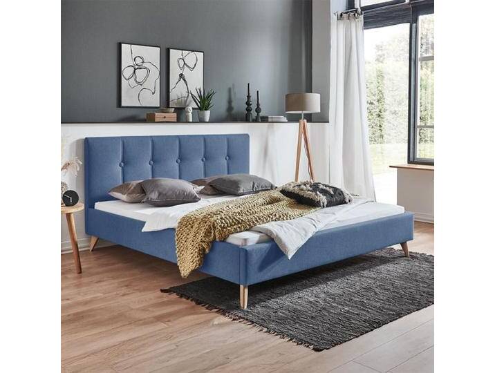 HOMELIV. Polsterbett Maliana Velours/Webstoff 160x200cm Blau retro/vintage, höhenverstellbar von HOMELIV