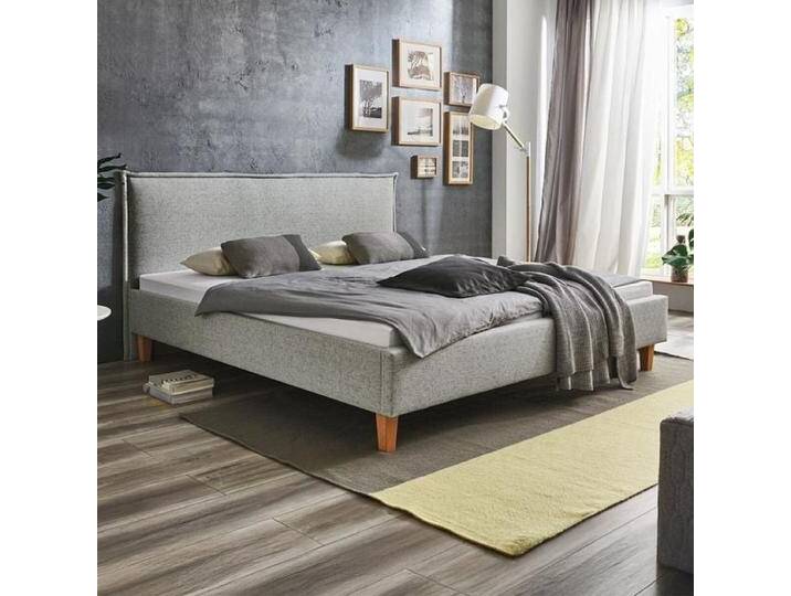 HOMELIV. Polsterbett Zibo Webstoff 200x200cm Hellgrau modern, höhenverstellbar von HOMELIV