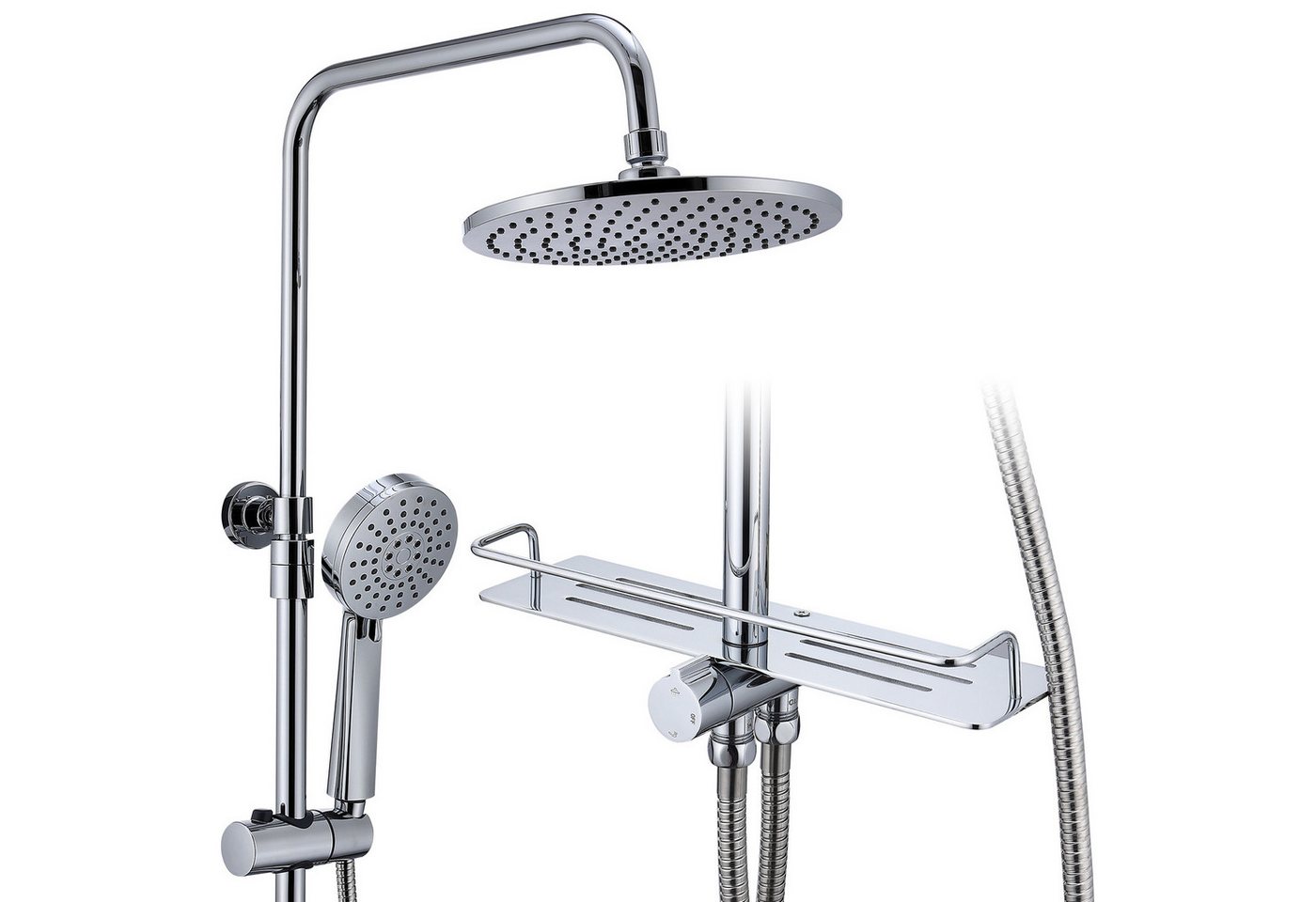 HOMELIVE Duschsystem Regendusche Duschsystem ohne Armatur mit Ablage, 2 Strahlart(en), Regendusche mit Edelstahl Duschkopf Rund,SUS304,Chrom von HOMELIVE