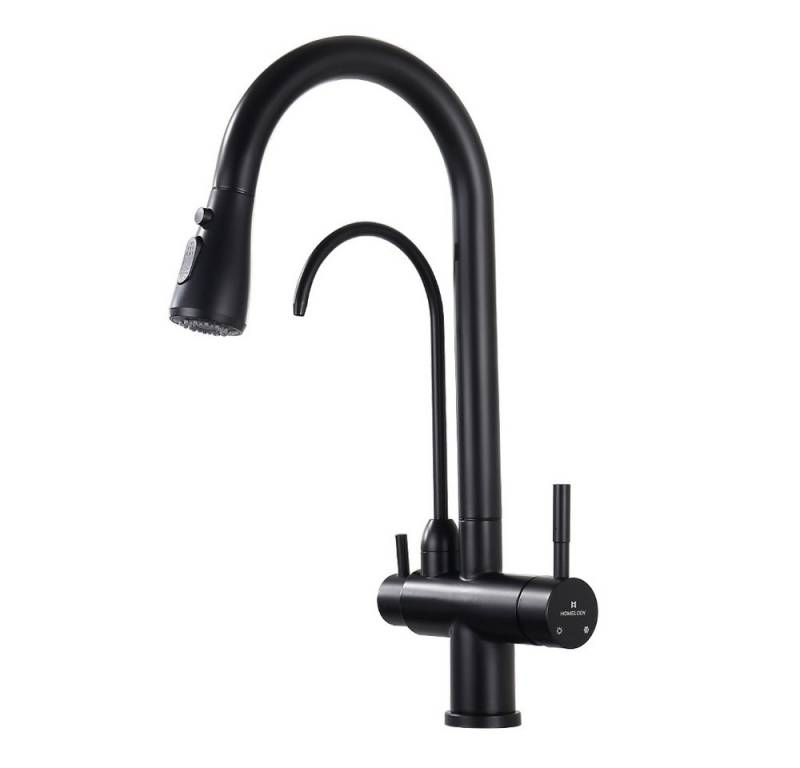HOMELIVE Küchenarmatur 3 Wege Wasserhahn Küche Trinkwasserhahn mit Ausziehbarer Brause von HOMELIVE
