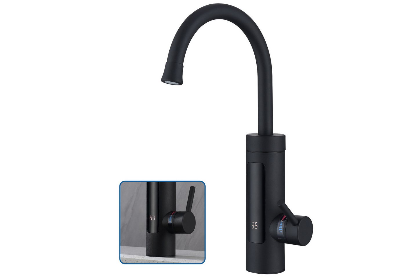 HOMELIVE Küchenarmatur Elektrische Durchlauferhitzer, Smart Heater Wasserhahn 360° drehbar (kaltem und heißem Wasser Wasserhahn) Hochdruck-Küchenarmatur mit LED-Anzeige, mattschwarz von HOMELIVE