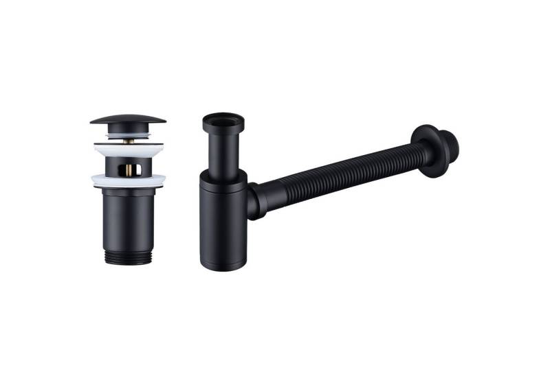 HOMELODY Ablaufgarnitur Siphon Pop Up Ablaufgarnitur mit Überlauf Universal Röhrensiphon Set Waschtisch Bad Geruchsverschluss Stöpsel Abfluss Garnitur Schwarz von HOMELODY