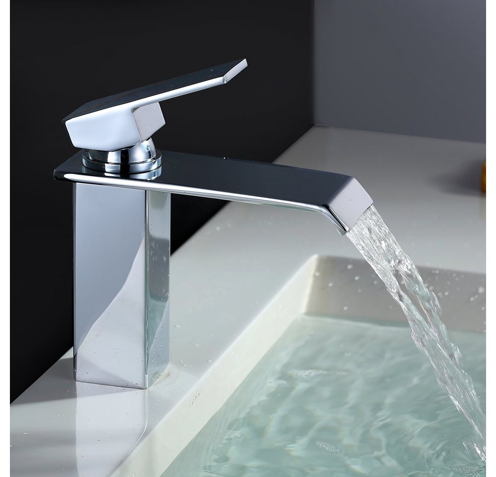 HOMELODY Badarmatur Wasserhahn Bad Wasserfall Waschbeckenarmatur aus Messing Badarmaturen Waschtischarmatur für Badezimmer Einhandmischer von HOMELODY