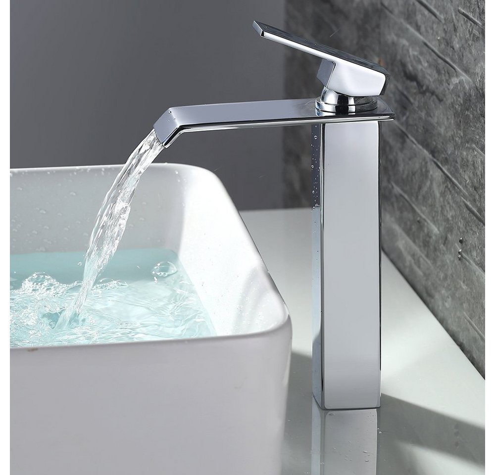 HOMELODY Badarmatur wasserfall Wasserhahn Bad Hoch Waschtischarmatur Waschbeckenarmatur aus Messing Einhandmischer Mischbatterie Bad, Chrom von HOMELODY