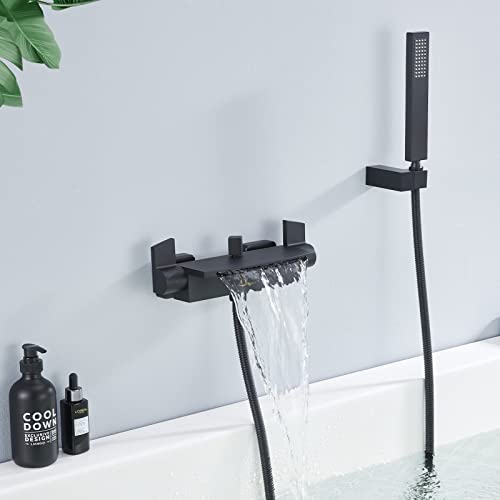 HOMELODY Schwarz Badewannenarmatur Wasserfall Armatur Badewanne Mischbatterie mit Brause Wannenarmatur… von HOMELODY