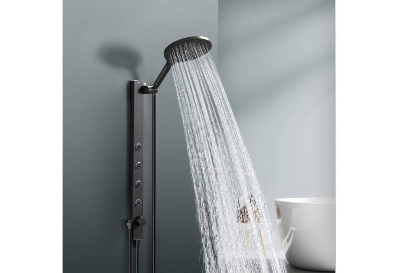 HOMELODY Brausegarnitur Duschsystem schwarz Duschsäule mit Handbrause und 4 Massagedüsen, 2 Strahlart(en), Höhenverstellbar, Aluminium,7,5-Zoll-Handbrause von HOMELODY