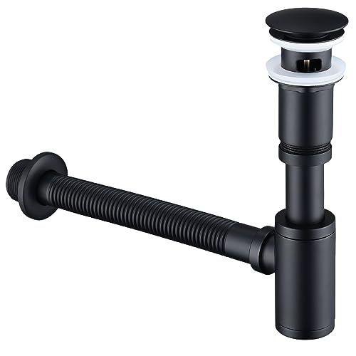 HOMELODY Design Siphon mit Pop Up Ventil Ablaufgarnitur für Waschbecken Schwarz Matt, Universal Messing Siphon, Waschbecken Stöpsel,Geruchsverschluss mit Reinigungsöffnung HOMELODY Design Siphon mit Pop Up Ventil Ablaufgarnitur für Waschbecken Schwarz Matt, Universal Messing Siphon, Waschbecken Stöpsel,Geruchsverschluss mit Reinigungsöffnung von HOMELODY