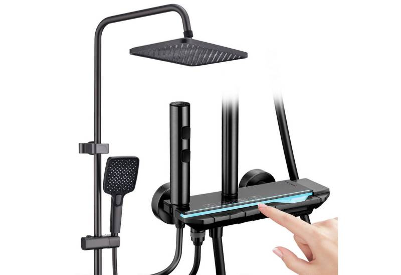 HOMELODY Duschsystem Duschsäule Massagedusche, Regendusche, mit Ambiente-Licht, 3 Strahlart(en), Set, mit Handbrause,mit Wasserfallauslauf,Graphitgrau von HOMELODY