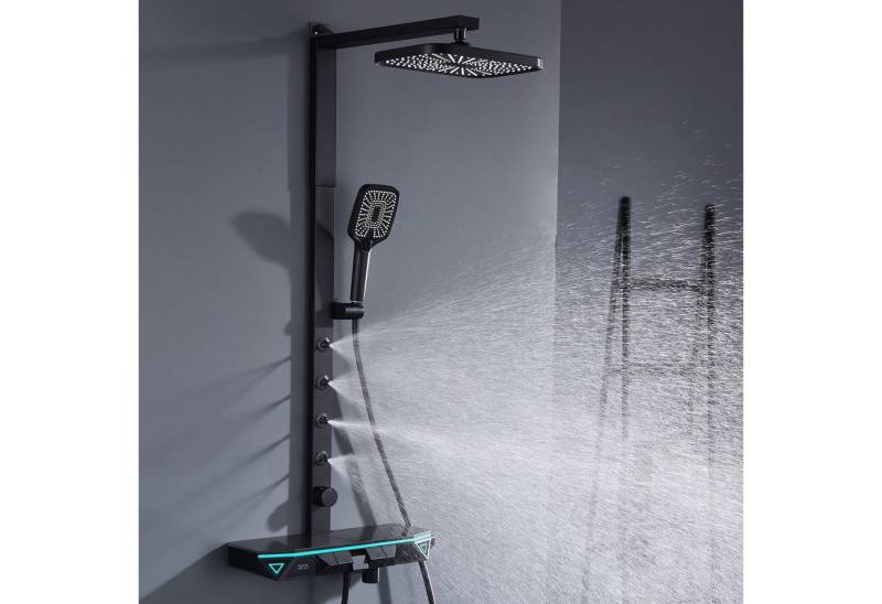HOMELODY Duschsystem Luxus Duschsystem mit LED-Thermostat, Regenbrause & Ambiente-Licht, 3 Strahlart(en), Luxus Duschsystem mit LED-Thermostat, Regenbrause & Ambiente-Licht von HOMELODY