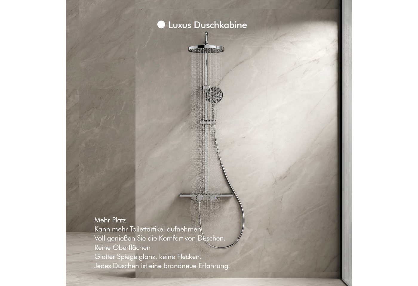 HOMELODY Duschsystem Regendusche Stangenbrause-Set 400 mm Ablage 5 Modi, höhenverstellbar, 3 Strahlart(en), Set, 1 tlg., mit Regendusche und Duscharmatur,95 mm Wasserfallauslauf, verchromt von HOMELODY