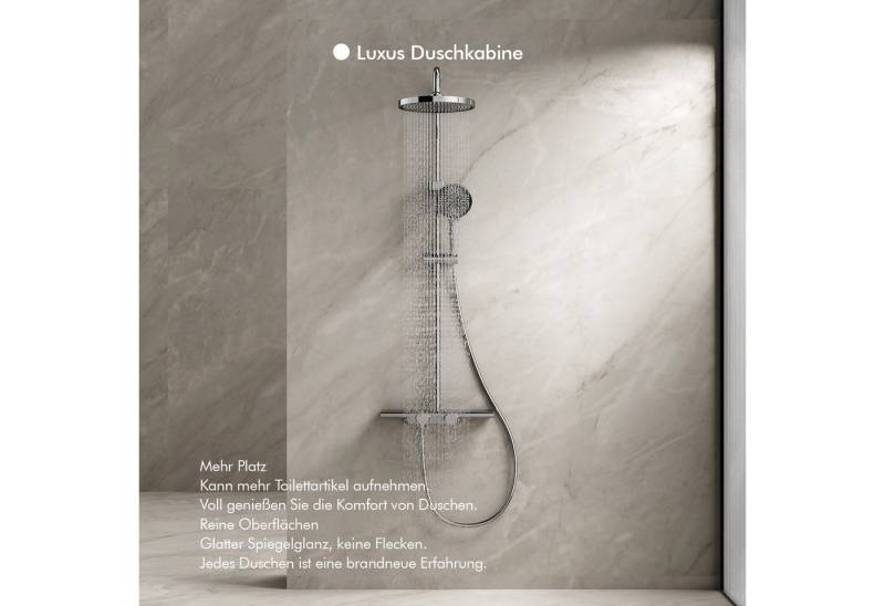 HOMELODY Duschsystem Regendusche Stangenbrause-Set 400 mm Ablage 5 Modi, höhenverstellbar, 3 Strahlart(en), Set, 1 tlg., mit Regendusche und Duscharmatur,95 mm Wasserfallauslauf, verchromt von HOMELODY