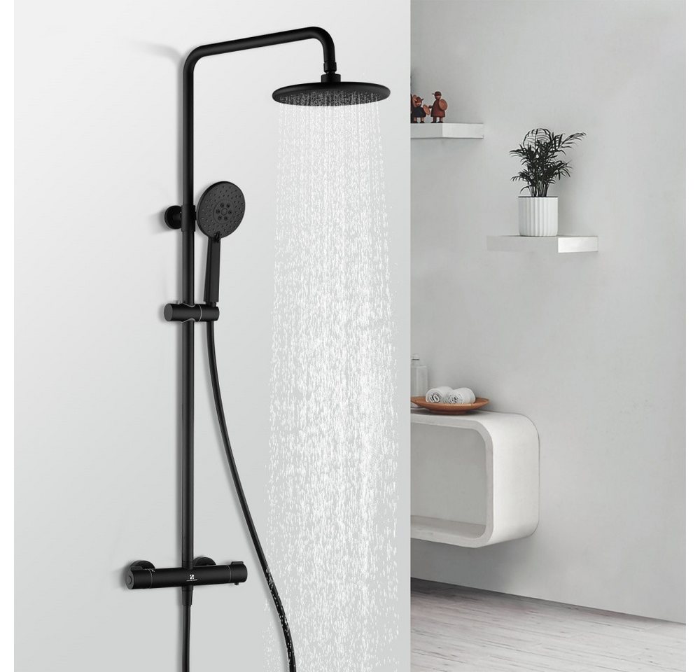 HOMELODY Duschsystem Schwarz Duschsystem Regendusche mit Thermostat 40℃, Duschset mit Thermostat von HOMELODY