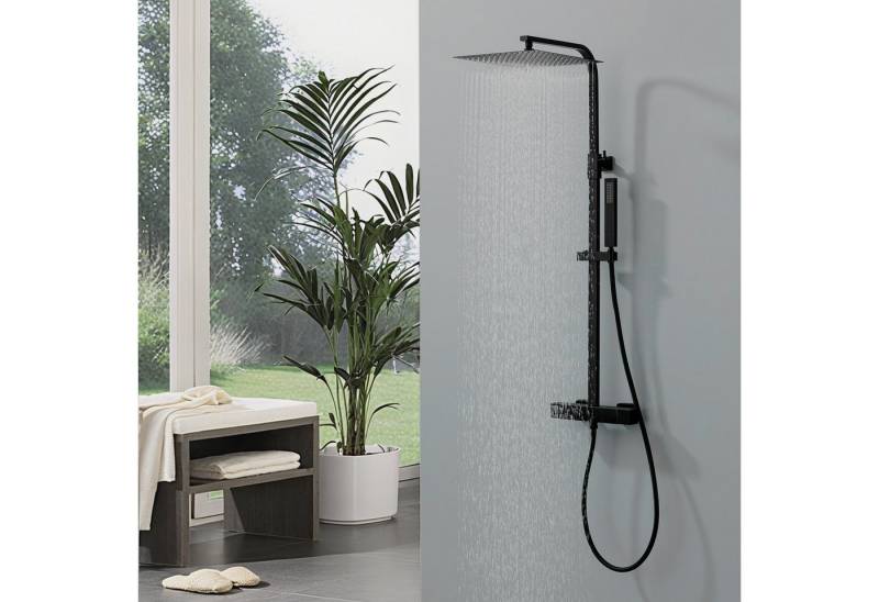 HOMELODY Duschsystem Schwarz Regendusche mit Thermostat Duschsystem Duschsäule Duschset, 2 Strahlart(en), 12-Zoll Edelstahl-Kopfbrause,ohne zusätzliches Bohren von HOMELODY