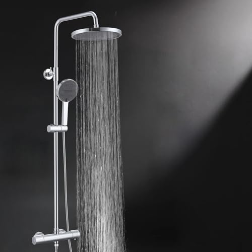 HOMELODY Duschsystem mit Thermostat Chrom - Duscharmatur Komplettset mit 3 Strahlarten Handbrause und 25 cm Rund Kopfbrause - Regendusche mit Armatur Duschset für Badzimmer HOMELODY Duschsystem mit Thermostat Chrom - Duscharmatur Komplettset mit 3 Strahlarten Handbrause und 25 cm Rund Kopfbrause - Regendusche mit Armatur Duschset für Badzimmer von HOMELODY