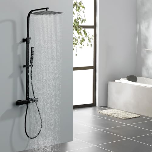 HOMELODY Duschsystem mit Thermostat Schwarz - Edelstahl Duscharmatur Komplettset mit 30x30CM Kopfbrause - Regendusche mit Armatur Eckig Duschset HOMELODY Duschsystem mit Thermostat Schwarz - Edelstahl Duscharmatur Komplettset mit 30x30CM Kopfbrause - Regendusche mit Armatur Eckig Duschset von HOMELODY