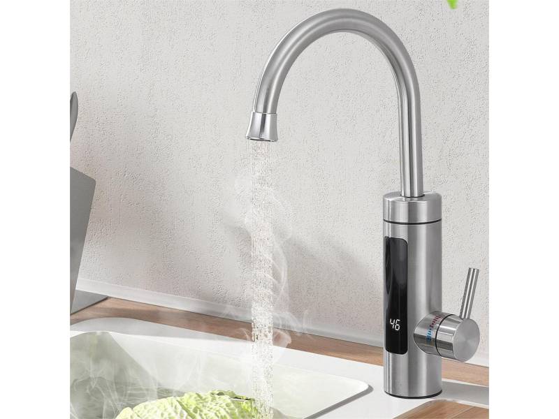 HOMELODY Küchenarmatur Elektrische Durchlauferhitzer, Smart Heater Wasserhahn 360° drehbar Edelstahl Wasserhahn Küche mit LED Temperaturanzeige, Gebürstet von HOMELODY