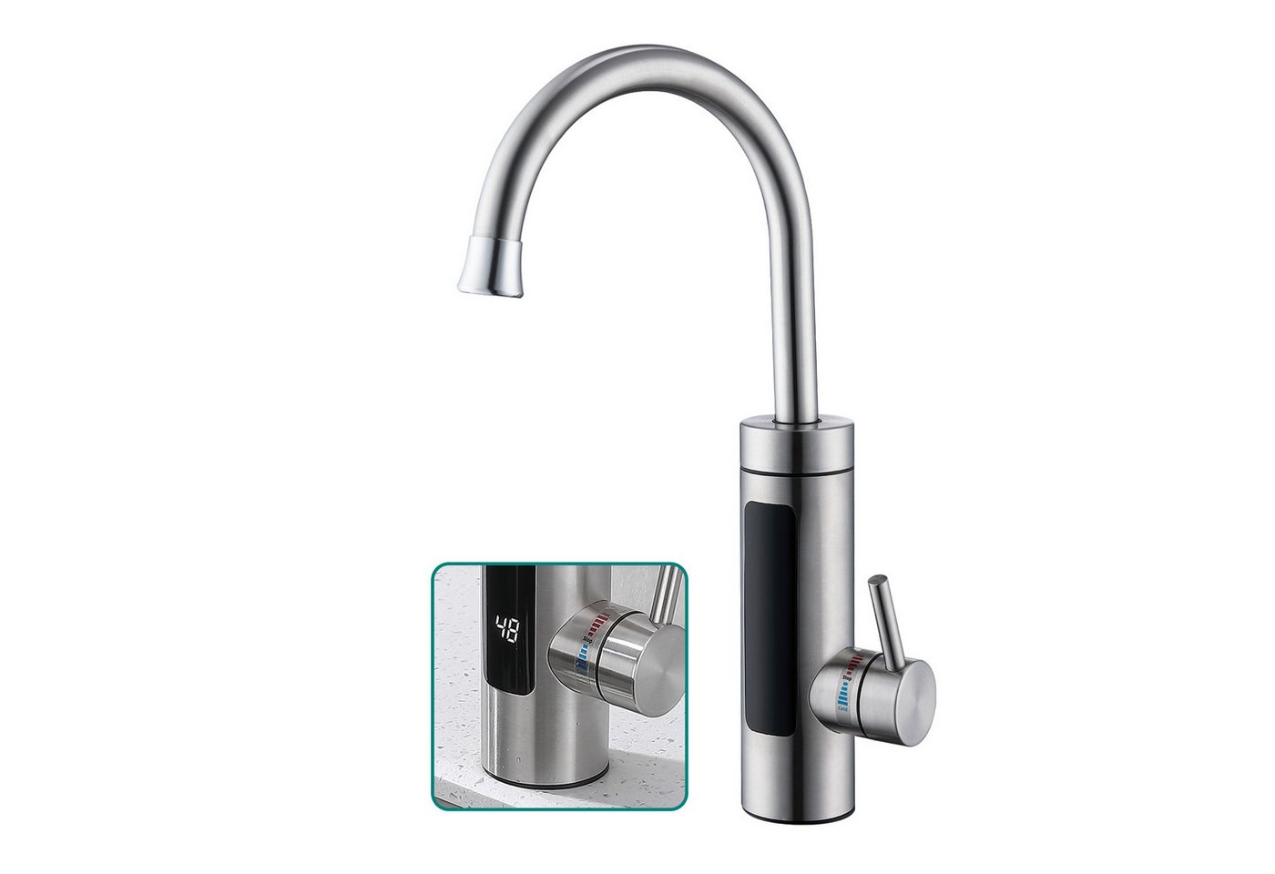 HOMELODY Küchenarmatur Elektrische Durchlauferhitzer, Smart Heater Wasserhahn 360° drehbar (Spültischbatterie,Einhandmischer küchearmatur) Edelstahl Wasserhahn Küche mit LED Temperaturanzeige, silber HOMELODY Küchenarmatur Elektrische Durchlauferhitzer, Smart Heater Wasserhahn 360° drehbar (Spültischbatterie,Einhandmischer küchearmatur) Edelstahl Wasserhahn Küche mit LED Temperaturanzeige, silber von HOMELODY