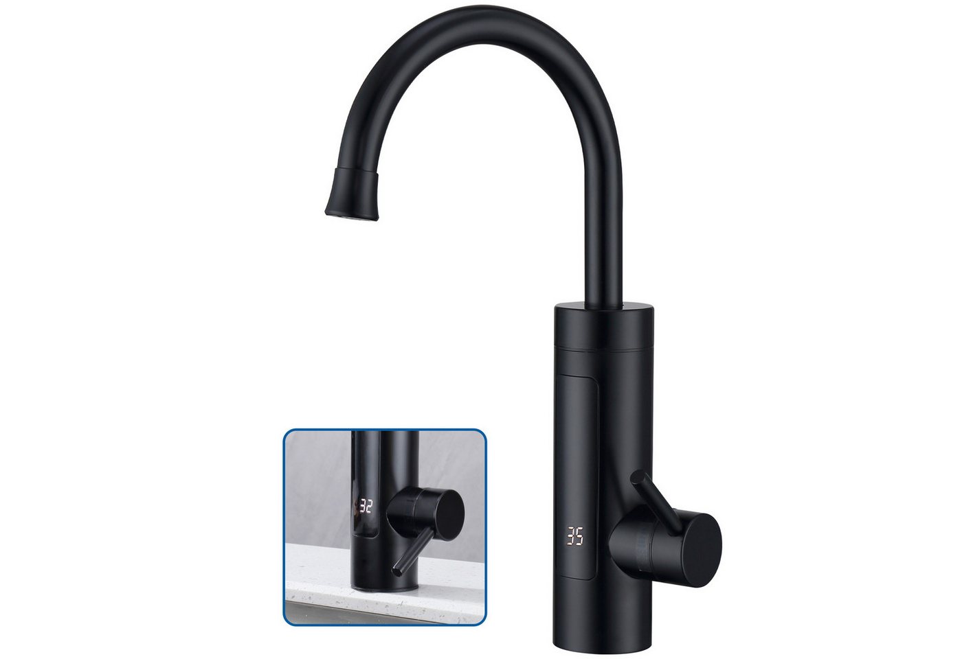 HOMELODY Küchenarmatur Elektrische Durchlauferhitzer, Smart Heater Wasserhahn 360° drehbar (Spültischbatterie,Einhandmischer küchearmatur) Edelstahl Wasserhahn Küche mit LED Temperaturanzeige, Schwarz HOMELODY Küchenarmatur Elektrische Durchlauferhitzer, Smart Heater Wasserhahn 360° drehbar (Spültischbatterie,Einhandmischer küchearmatur) Edelstahl Wasserhahn Küche mit LED Temperaturanzeige, Schwarz von HOMELODY
