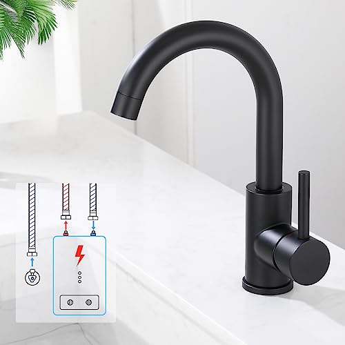 HOMELODY Niederdruck Armatur Bad/Küche Schwarz Waschtischarmatur 360° Drehbar Wasserhahn Bad Armatur Waschbecken Mischbatterie Einhebelmischer Waschbeckenarmatur von HOMELODY