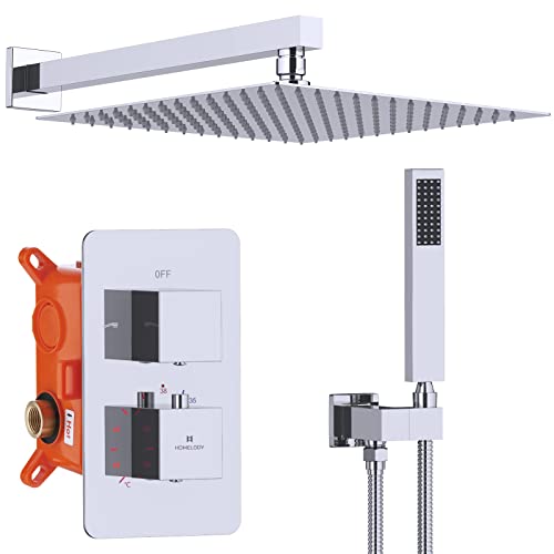 HOMELODY Regendusche Duschsystem mit Thermostat Unterputz Duscharmatur Eckig, Duschamaturenset Chrom Duschset Dusche 12 Zoll Kopfbrause,Anti-Verbrühungs-Duschsystem inkl.Handbrause,Messingkörper HOMELODY Regendusche Duschsystem mit Thermostat Unterputz Duscharmatur Eckig, Duschamaturenset Chrom Duschset Dusche 12 Zoll Kopfbrause,Anti-Verbrühungs-Duschsystem inkl.Handbrause,Messingkörper von HOMELODY