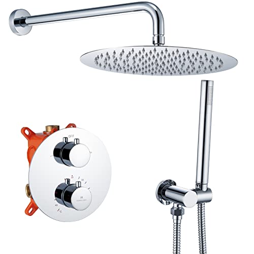 HOMELODY Regendusche Unterputz Duschsystem mit Thermostat,Unterputz Duscharmatur Unterputz Dusche Duschset,12 Zoll Kopfbrause Anti-Verbrühungs-Duschsystem inkl. Handbrause,Messingkörper HOMELODY Regendusche Unterputz Duschsystem mit Thermostat,Unterputz Duscharmatur Unterputz Dusche Duschset,12 Zoll Kopfbrause Anti-Verbrühungs-Duschsystem inkl. Handbrause,Messingkörper von HOMELODY