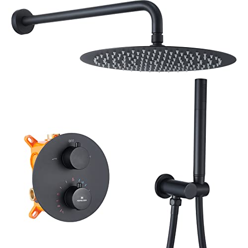HOMELODY Schwarz Duscharmatur Regendusche Unterputz Duschsystem mit Thermostat,Unterputz Duscharmatur Dusche Regendusche,12 Zoll Kopfbrause Anti-Verbrühungs-Duschsystem inkl. Handbrause,Messingkörper HOMELODY Schwarz Duscharmatur Regendusche Unterputz Duschsystem mit Thermostat,Unterputz Duscharmatur Dusche Regendusche,12 Zoll Kopfbrause Anti-Verbrühungs-Duschsystem inkl. Handbrause,Messingkörper von HOMELODY