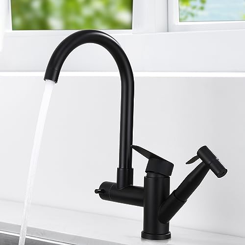 HOMELODY Wasserhahn Küche Schwarz mit Asziehbar Spritzpistole Küchenarmatur 360° Schwenkbar Hochdruck Mischbatterie Küche Hoher Bogen Armatur küche Einhebel Spültischarmatur für Küchenspüle von HOMELODY