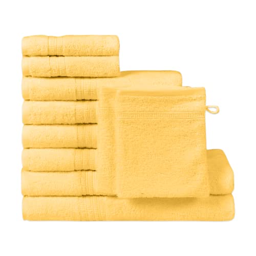 HOMELOVER Bio-Baumwolle Handtuch Set, 2 Badetücher, 4 Handtücher, 2 Gästetücher, 2 Waschlappen, Hohe Qualität, Weich und Saugfähig, Oeko-TEX Made in Green & GOTS Zertifiziert, (10-TLG, Lemon Yellow) von HOMELOVER