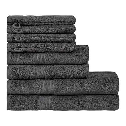 HOMELOVER 8-Teiliges Dickes Handtuchset, 100% Türkische Bio-Baumwolle - 2 Badetücher, 2 Handtücher, 4 Waschlappen, Super saugfähig, Schnelltrocknend, Kohlegrau von HOMELOVER