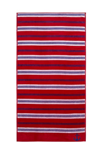 HOMELOVER Strandtuch aus Samt-Jacquard, weich und saugfähig, 100% schnell trocknende Baumwolle, Maße 75 x 150, Öko-Tex 100-Zertifizierung. Modell red Stripe von HOMELOVER