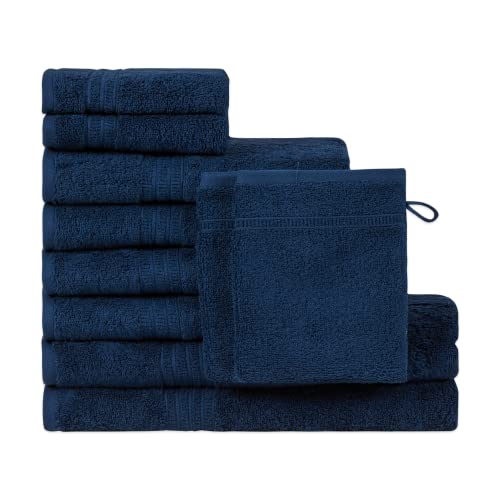 Homelover 100% Bio-Baumwolle Handtuch Set, Hohe Qualität, Weich&Sehr Saugfähig, Schnell Trocknendes, Oeko-TEX Green & GOTS Zertifiziert(2 30x30-4 50x90-2 Glove - 2 70x130, Deep Sea Blue) von Homelover
