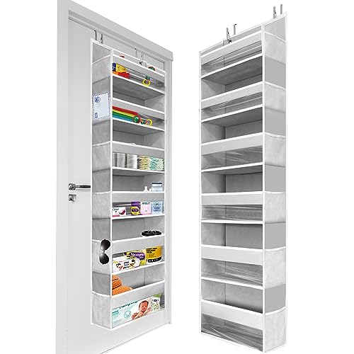 HOMELUX THEORY 1 Stück robuster Tür-Organizer, 140 x 35,6 x 17 cm, 6 große Front- und 12 Seitentaschen, Hängeaufbewahrung, Schranktür-Organizer für Schlaf-, Bade- und Kinderzimmer (Hellgrau) von HOMELUX THEORY