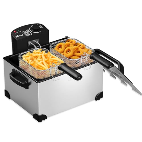 Fritteuse 5 Liter, öl Friteuse mit Fett, Kaltzone, Temperaturregler, stufenloser Temperaturregler bis 190°C, Deep Fryer Für Familien 6-7 Personen, Edelstah fritteuse mit öl, 2000W von HOMELUX