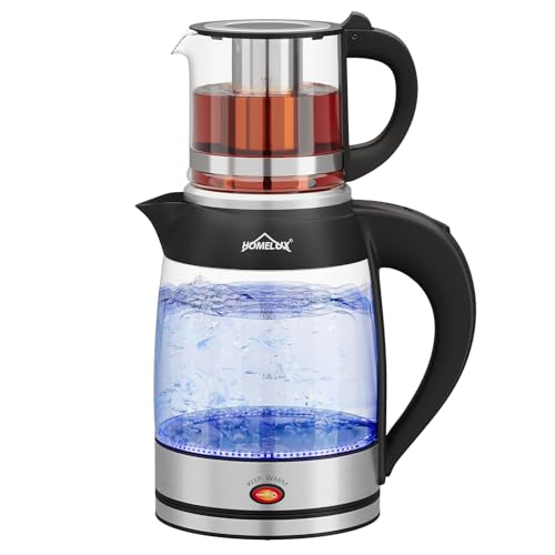 2200W Glas Wasserkocher 1.8L + 0.8L Teekocher Teekannen mit Warmhaltefunktion und Teetrichter, Kabellos Wasserkessel mit 360° Basis, BPA frei, Trockengehschutz, Auto-Off, Edelstahl 2200W Glas Wasserkocher 1.8L + 0.8L Teekocher Teekannen mit Warmhaltefunktion und Teetrichter, Kabellos Wasserkessel mit 360° Basis, BPA frei, Trockengehschutz, Auto-Off, Edelstahl von HOMELUX