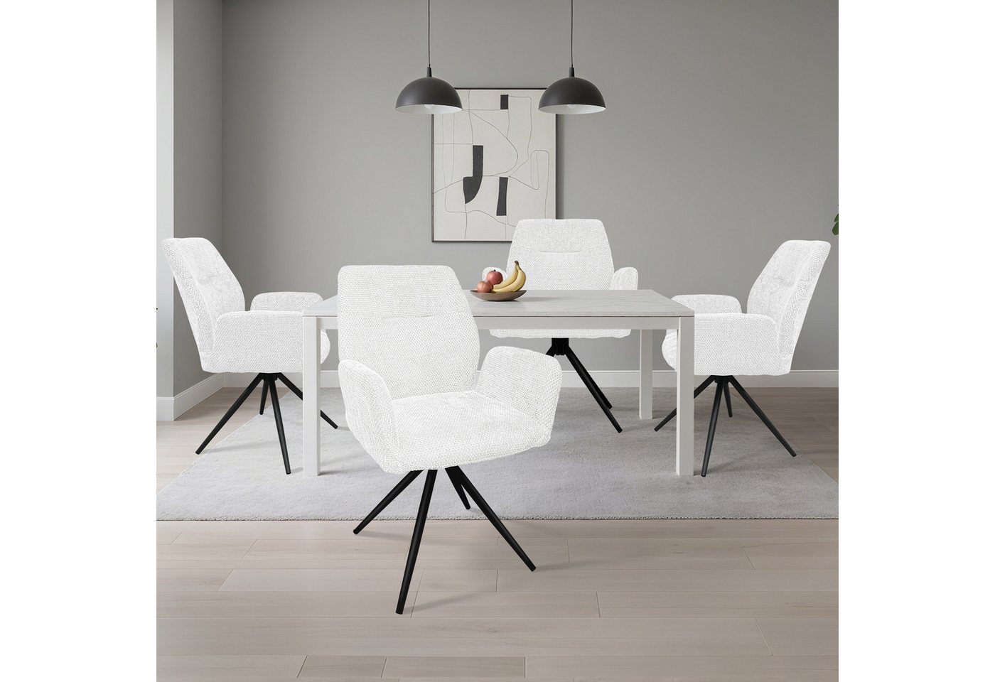 HOMELUX 4-Fußstuhl 360° Drehbar Esszimmerstühle 4er Set, Küchenstuhl, Stühle Esszimmer (Stuhl für Schlafzimmer, Wohnzimmer, 4 St), Esszimmerstuhl mit Armlehnen Rückenlehne & Metallbeinen von HOMELUX