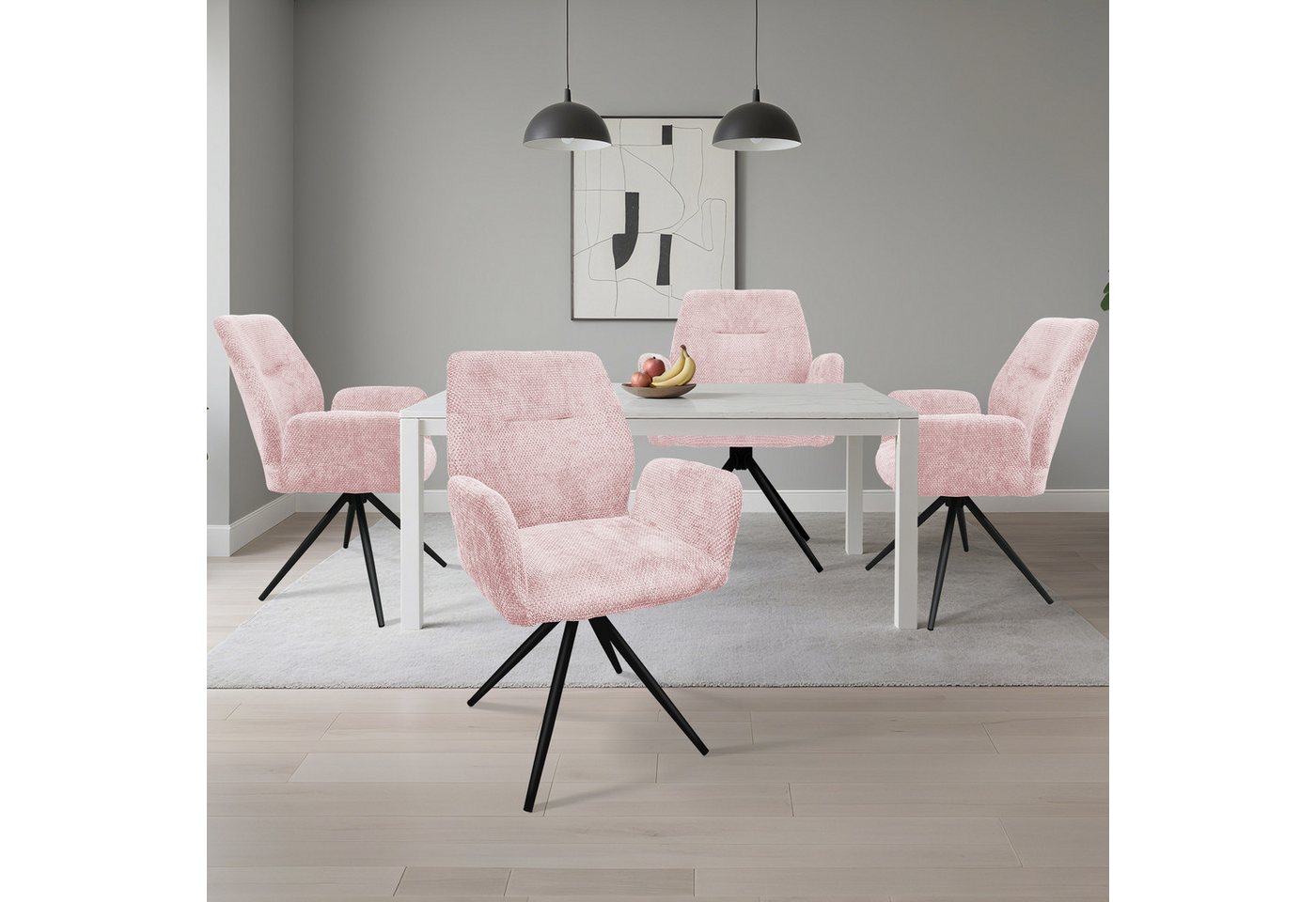 HOMELUX 4-Fußstuhl 360° Drehbar Esszimmerstühle 4er Set, Küchenstuhl, Stühle Esszimmer (Stuhl für Schlafzimmer, Wohnzimmer, 4 St), Esszimmerstuhl mit Armlehnen Rückenlehne & Metallbeinen von HOMELUX