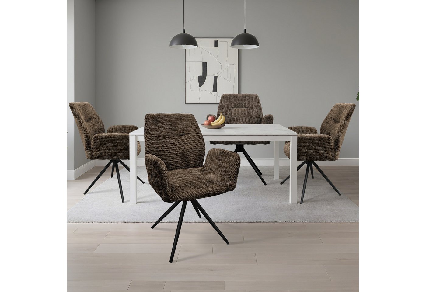 HOMELUX 4-Fußstuhl 360° Drehbar Esszimmerstühle 4er Set, Küchenstuhl, Stühle Esszimmer (Stuhl für Schlafzimmer, Wohnzimmer, 4 St), Esszimmerstuhl mit Armlehnen Rückenlehne & Metallbeinen von HOMELUX