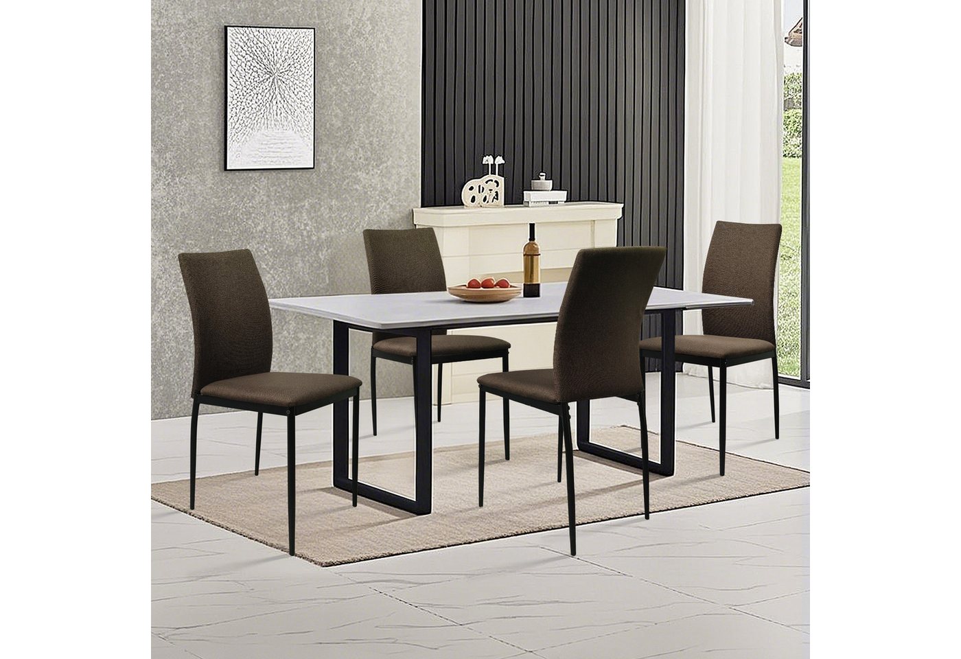 HOMELUX 4-Fußstuhl Esszimmerstühle Küchenstuhl aus Leinen Gepolsterte Sitzfläche (Set, 4 St), Bis 110 kg, für Esszimmer Küche Wohnzimmer von HOMELUX