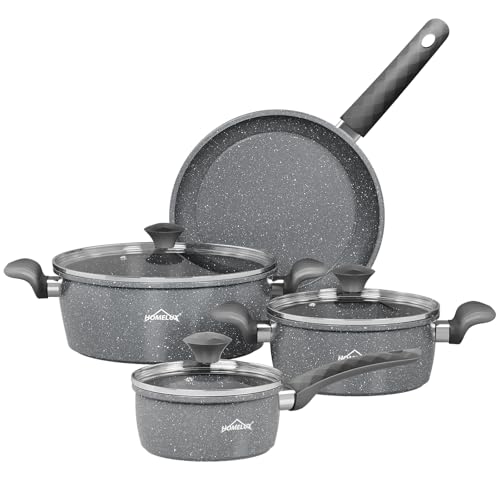 HOMELUX 7-Teilig Topfset Pfannenset Kochgeschirr Töpfe Set induktion mit Deckel, 28cm Bratpfanne, 20/28cm Kochtöpfe, 16cm Soβenpfanne, Gesundes Kochgeschirr Set Für alle Herdarten, Sogar Induktion von HOMELUX
