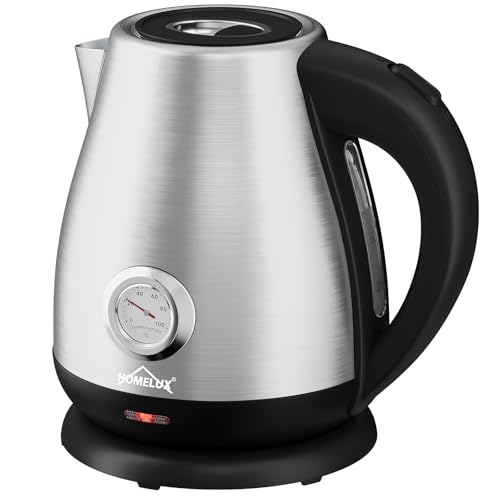 HOMELUX Edelstahl Wasserkocher 2200W Elektrischer Wasserkocher 1.7L Retro Teekocher mit analogem Thermometer & sichtbarer Wasserstand, BPA-freier Automatischer Abschaltung, Trockengehschutz, Silber von HOMELUX