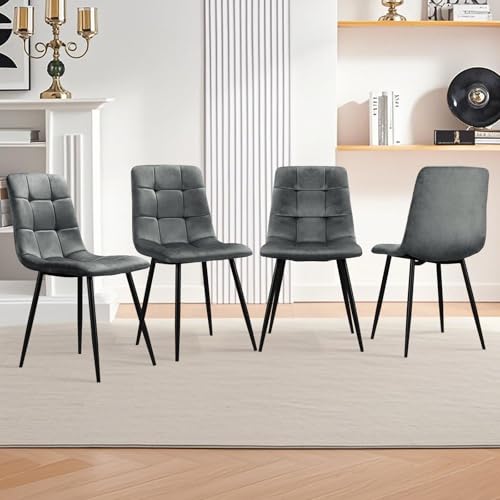 HOMELUX Esszimmerstühle 4er Set Küchenstuhl Essstühle mit Rückenlehne Samtbezug Polsterstuhl Esszimmer Stuhl für Küche Wohnzimmer, Metallbeine,110 kg Belastbar, Ergonomisch Sitzfläche Dunkelgrau von HOMELUX