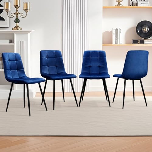 HOMELUX Esszimmerstühle 4er Set Küchenstuhl Essstühle mit Rückenlehne Samtbezug Polsterstuhl Esszimmer Stuhl für Küche Wohnzimmer, Metallbeine,110 kg Belastbar, Ergonomisch Sitzfläche Blau von HOMELUX