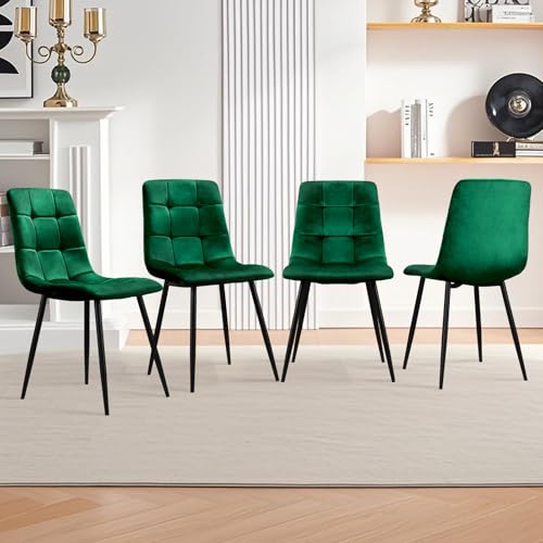 HOMELUX Esszimmerstühle 4er Set Küchenstuhl Essstühle mit Rückenlehne Samtbezug Polsterstuhl Esszimmer Stuhl für Küche Wohnzimmer, Metallbeine,110 kg Belastbar, Ergonomisch Sitzfläche Grün von HOMELUX